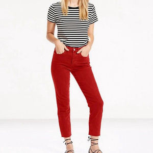 Red Levis Crop Raw Hem Jeans